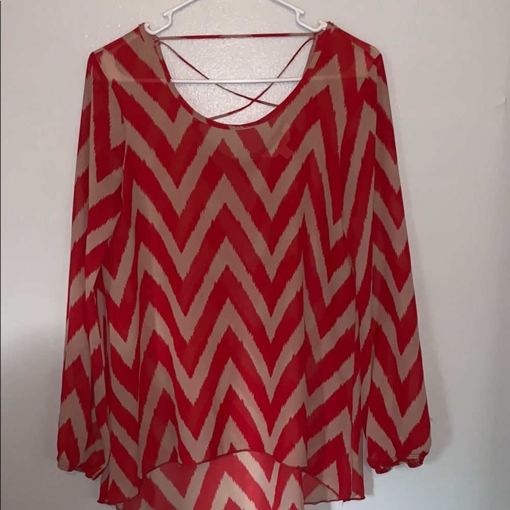 Charming Charlie’s Small, Pink,Tan Chevron Blouse.